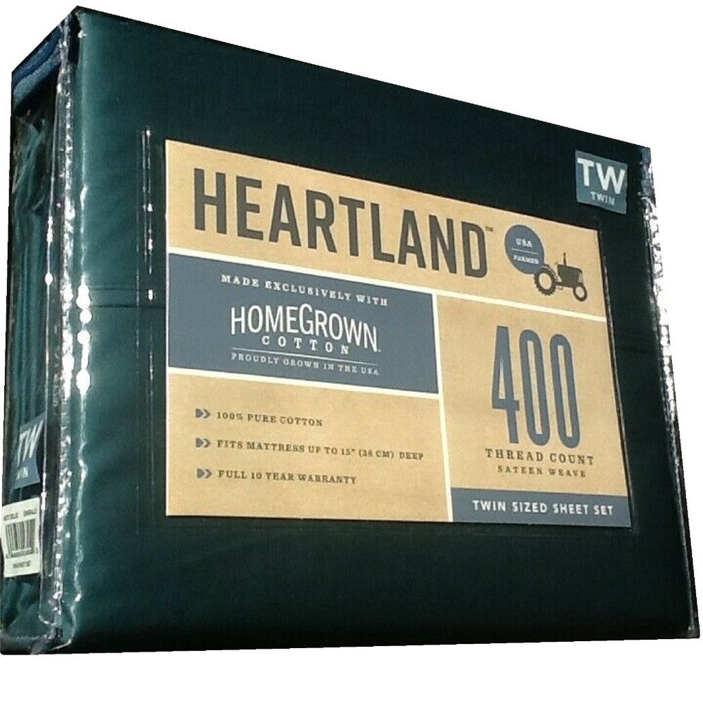 brand new EMERALD GREEN Heartland 400 TC 100% Cotton Sateen Weave TWIN Sheet Set